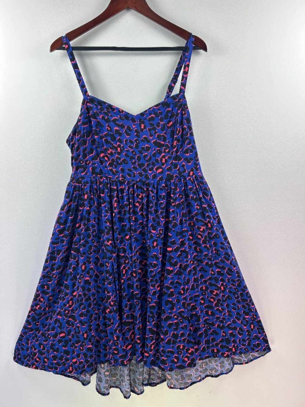 Torrid Blue & Pink Leopard Print Smocked Waist Mini Dress Size 1